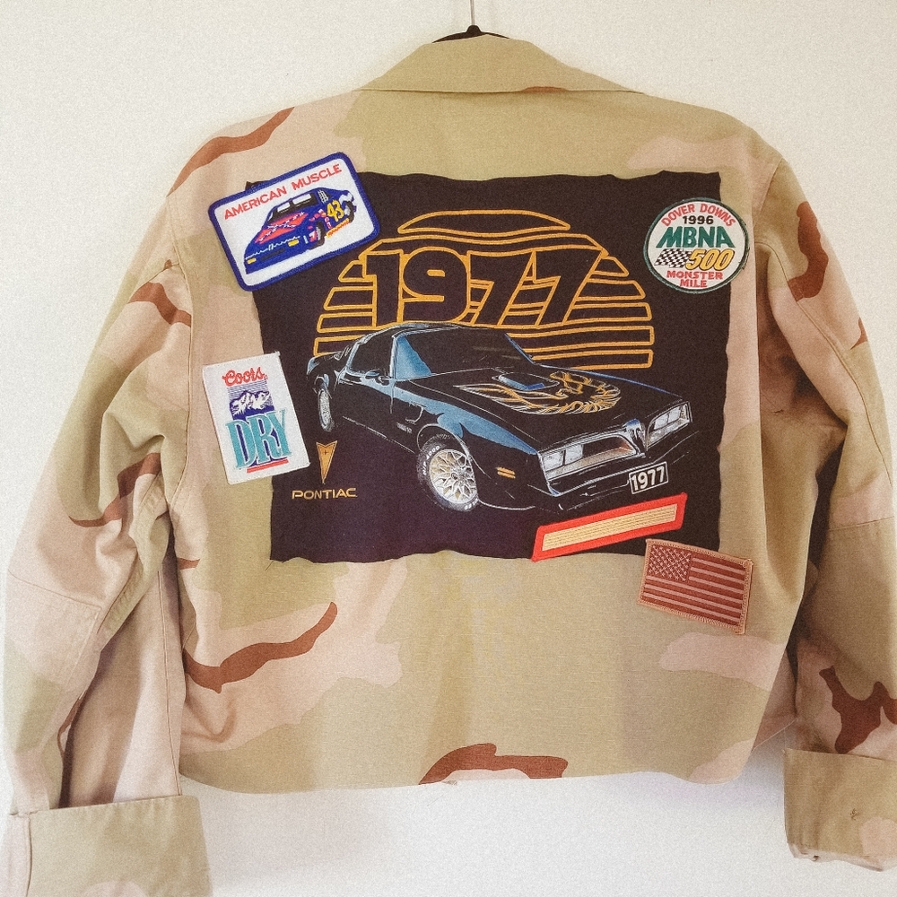 Upcycled Pontiac Firebird Military Jacket Sz L